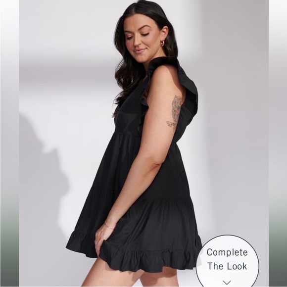 Abercrombie & Fitch Flutter Sleeve Tiered Mini Dress Black XXLT Plus Pockets - Picture 5 of 16
